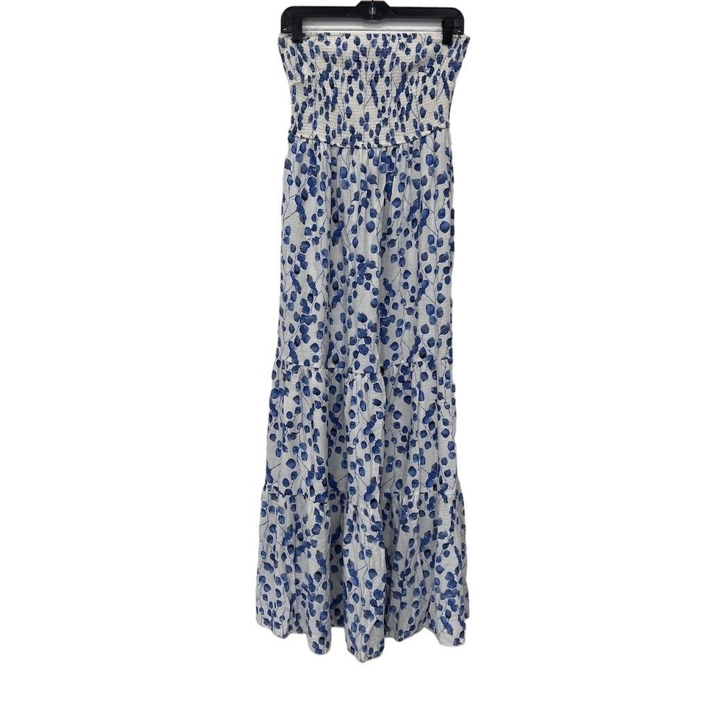 Aakaa Dress Women's Medium Blue Floral Sleeveless Tiered Maxi Casual